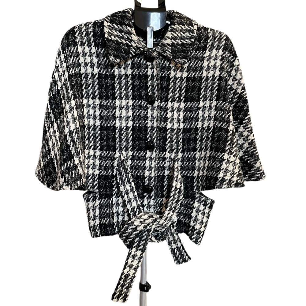 Plaid Houndstooth Novelti for Melanie Lyne Cape Coat - M